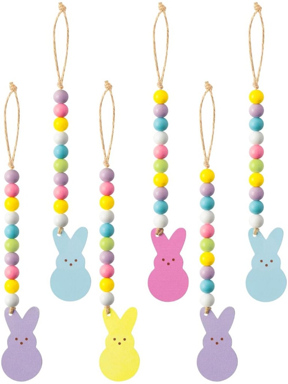 8pcs Easter Wood Bead Garland with Tassels, Peeps Bunny Wooden Hanging Ornament
